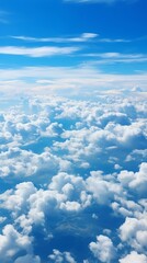 b'Blue sky and white clouds seen from an airplane window'