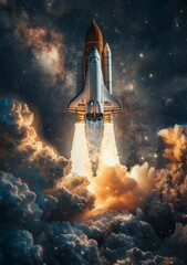 b'Space Shuttle Atlantis launching into space' - obrazy, fototapety, plakaty