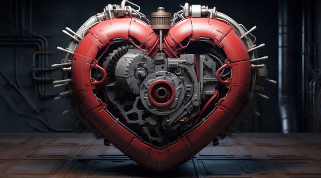 a heart shaped machine with gears and a mechanical device