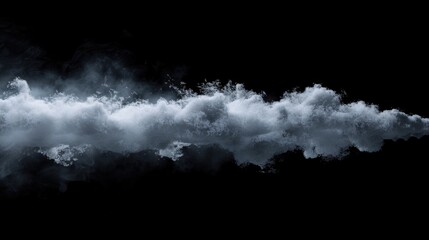 Horizontal jet of gray smoke on a dark background. Screensaver or footage. AI generative. - obrazy, fototapety, plakaty