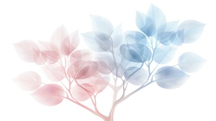 Fototapeta premium Tree branch with translucent pink and blue leaves on a white background