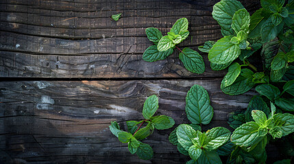 Essential oil extract of peppermint oil on a wood 
