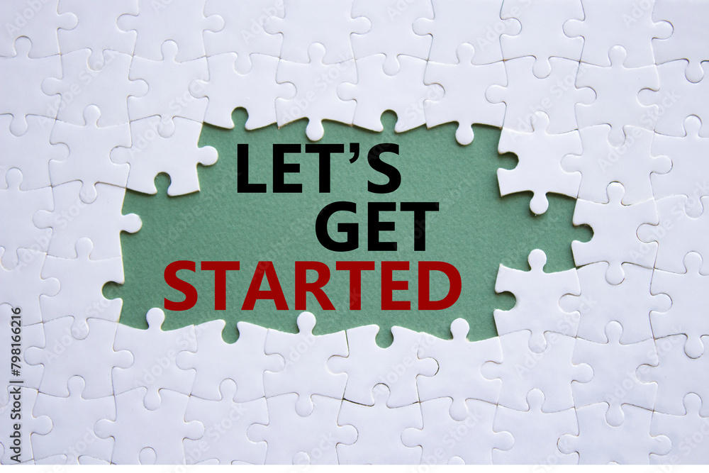 Canvas Prints lets get started symbol. concept words lets get started on white puzzle. beautiful grey green backgr