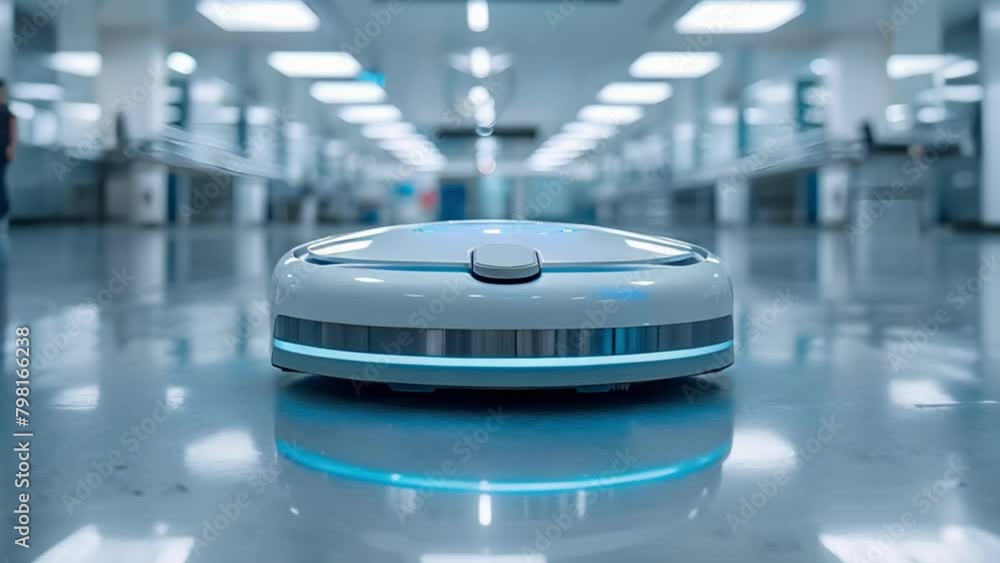 Poster robot cleaner uses advanced technology to tidy large offices and lab spaces. concept office cleaning