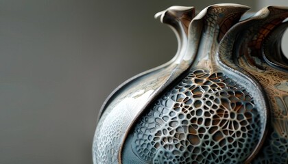 A closeup of a ceramic vase with a unique and interesting texture.
