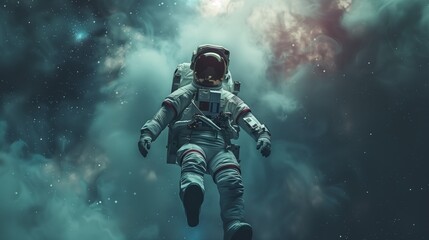 Astronaut in space suit floating in zero gravity