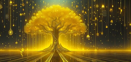 Big Tree of abundance money , Generative AI Illustration.