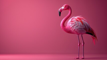 Cute flamingo cartoon 3d on the right side with blank space for text