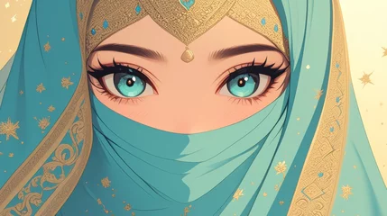 Fotobehang Illustration of A beautiful muslim woman with hijab © Leli