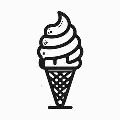 Ice cream waffle cone vector icon in a retro style. Line vector. Black silhouette image isolated on a white background. Soft icecream pocketogram