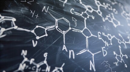 Chemical formula equations on a chalkboard