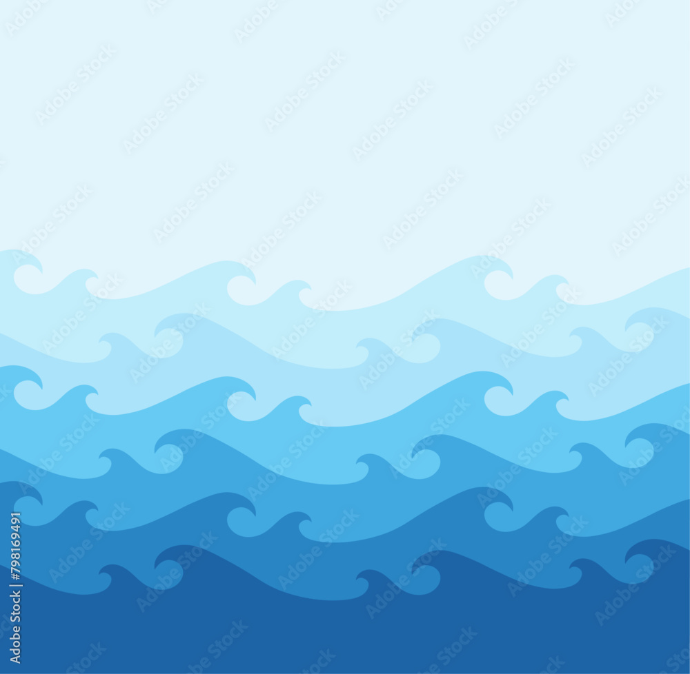 Poster Abstract blue waves background pattern in a flat style. Vector Illustration with space for text.