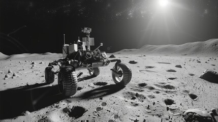 Lunar rover exploring the surface of the Moon