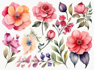 Floral elements collection watercolor flower set