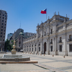 Santiago, Chile - 26 Nov, 2023: Palacio de la Moneda and Plaza Constitution - obrazy, fototapety, plakaty