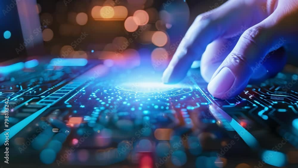 Poster future of digital banking holographic interfaces for virtual transactions. concept digital transform