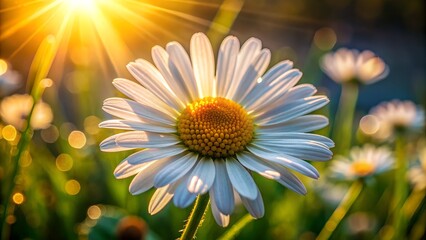 Generative ai. a close up of a daisy in a field with the sun shining, beautiful flower
