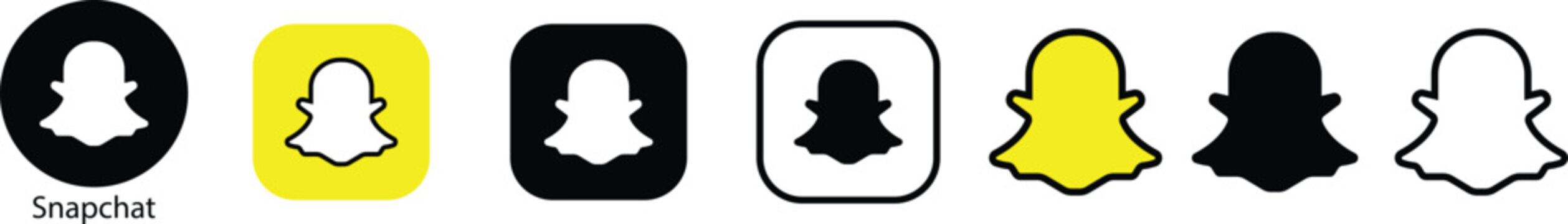 Snapchat icon set. Social media logo. Line art and flat style isolated on transparent background. Snap chat messenger vector collection for business, advertising, app or web.