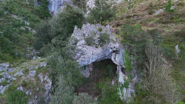 Landscape around the natural stone Arch of Jentilzubi in Dima in the Province of Bizkaia. Basque Country. Spain. Europe