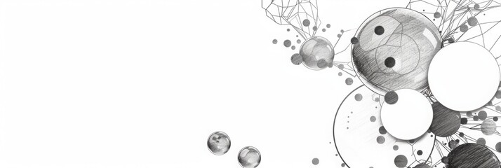 Black and White Abstract Banner with Circles for LinkedIn, Facebook, AI Generated, with copy space