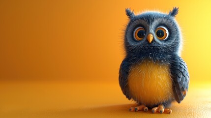 Cute owl cartoon 3d on the right side with blank space for text