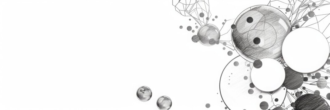 Black and White Abstract Banner with Circles for LinkedIn, Facebook, AI Generated, with copy space