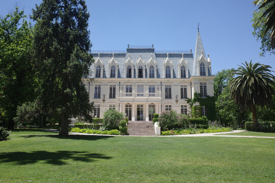 Pirque, Chile - 24 Nov, 2023:  French style Chateau Gardens at the Las Majadas Hotel near Santiago, Chile