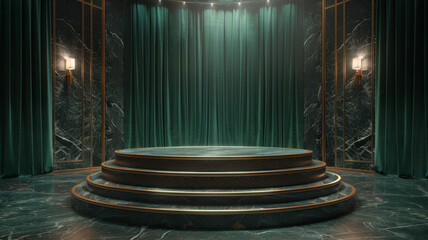 Empty theater stage with curtains.