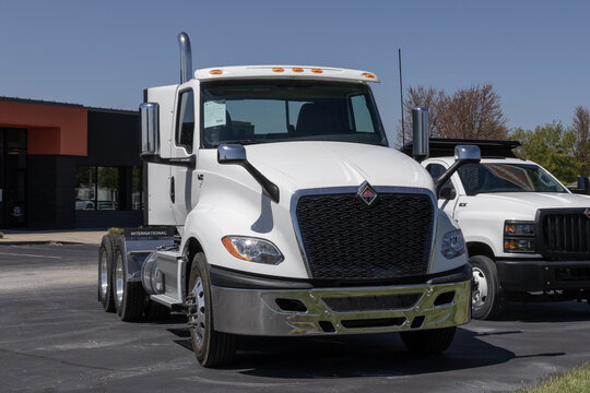 Navistar International Semi Tractor Trailer Truck display at a dealership. Navistar International is subsidiary of Traton.