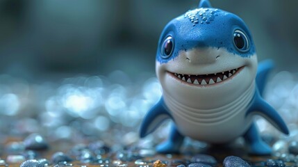 Cute shark cartoon 3d on the right side with blank space for text