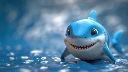 Cute shark cartoon 3d on the right side with blank space for text