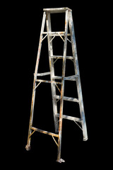Aluminum folding ladder rusty dirty isolated on black isolatedbackground