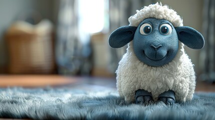 Cute sheep cartoon 3d on the right side with blank space for text