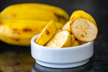 Ripe banana isolated in fine detail and selective focus.