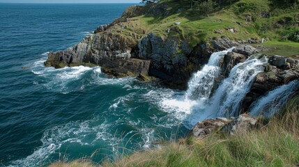 Summer sea and ocean blue falls