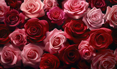 Close-up of a lush bouquet with varying shades of roses. Generate AI