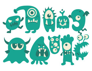 Monster Funny and Cute Monster Cartoon Character, Monster Mascot, Halloween Monsters Clip Arts Set Vector File