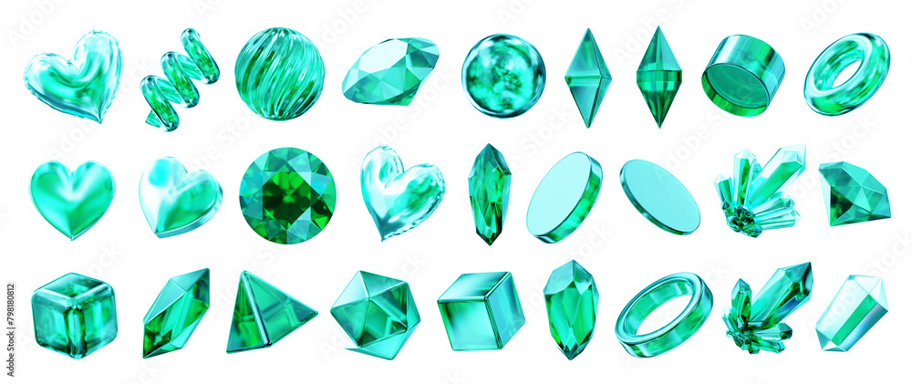 Poster crystal collection set pack isolated background 3d rendering