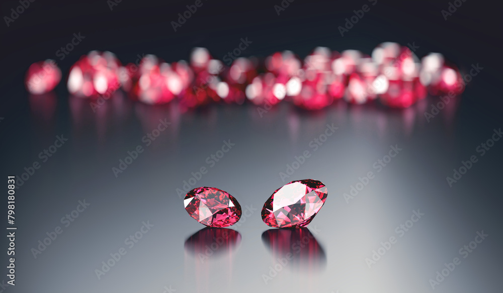 Poster ruby diamond topaz gem placed on glossy background 3d rendering soft focus