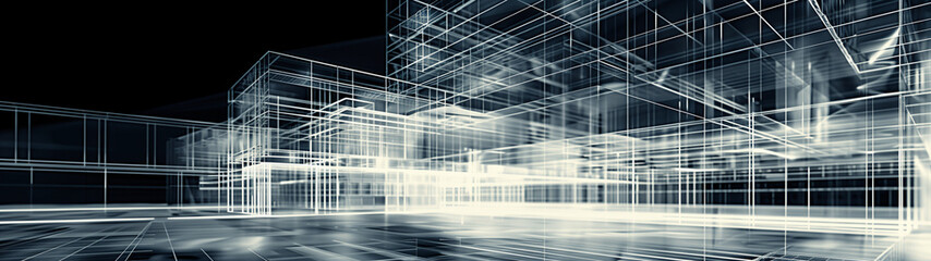 three-dimensional architectural concept with lines, created with generative AI technology