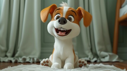 Dog cartoon 3d on the right side with blank space for text