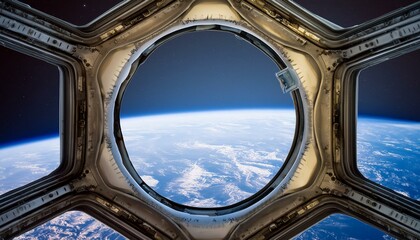 Planet Earth in a round porthole window