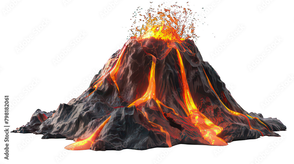 Poster erupting volcano isolated on white created with generative ai