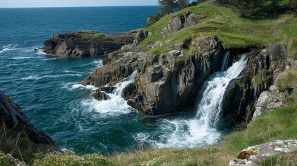 Summer sea and ocean blue falls