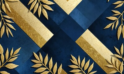 A close-up of luxurious blue fabric with intricate gold leaf patterns, signifying elegance and opulence, often used in high-end fashion or sophisticated decor settings.