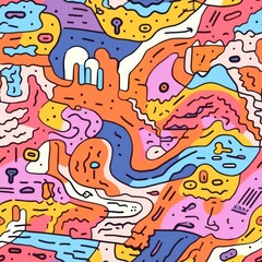 Vibrant doodle pattern abstract drawing sketch.