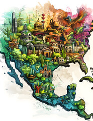 Obraz premium A colorful drawing of the United States and Mexico