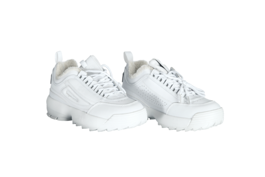  White Running Shoes. Winter insulated white sneakers sport footwear on isolated background