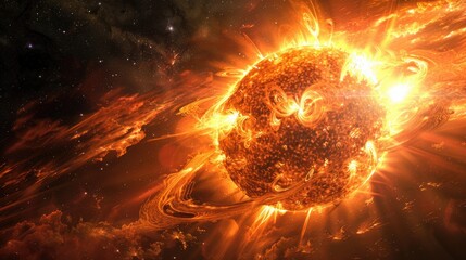 The surface of the sun with solar flares and space to copy, the concept of global warming. The day of the sun.