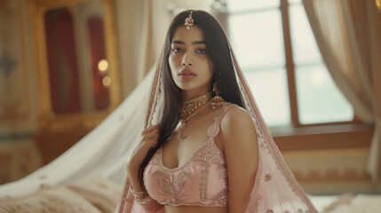 Fototapeta premium fashionable woman in pink color lehenga choli